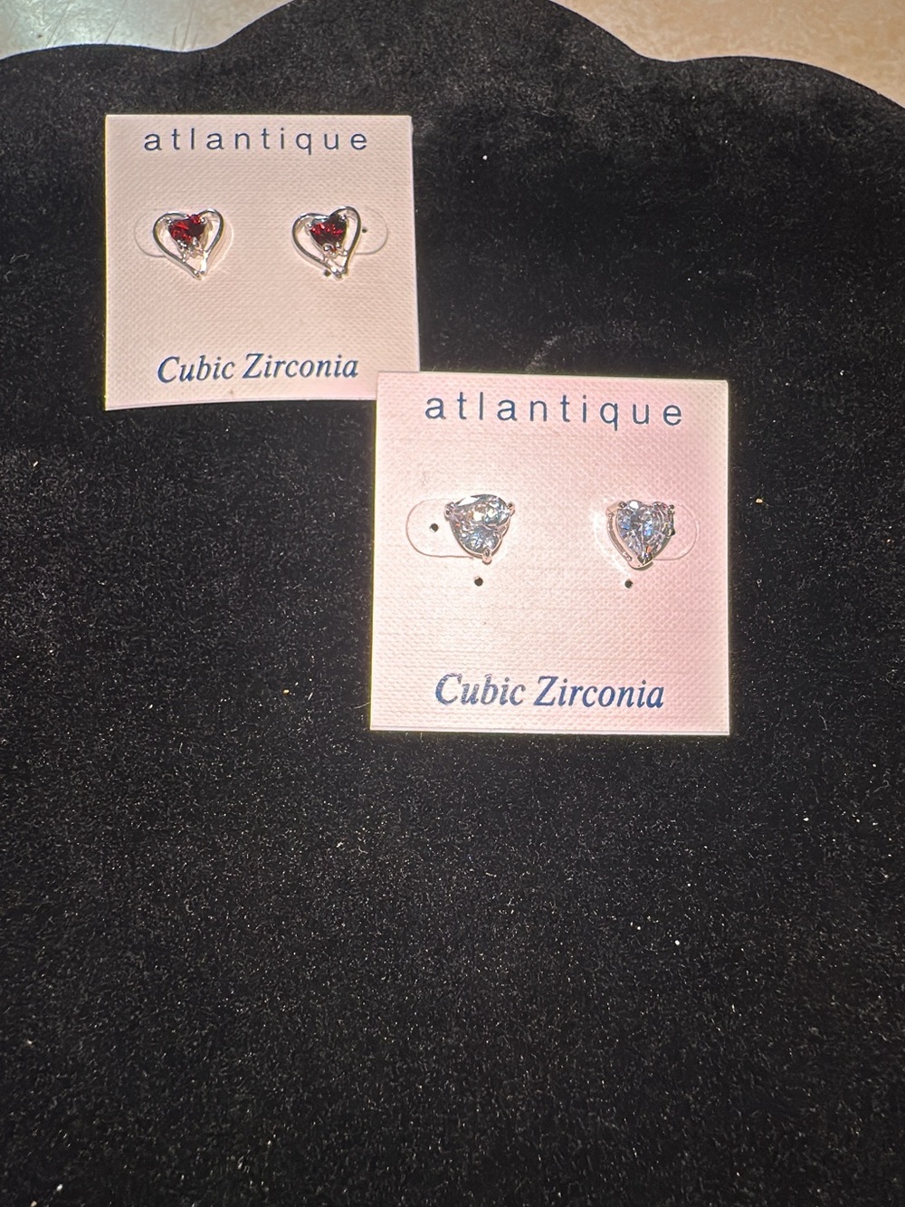 Antique Heart Stud Earrings - Clear and Red by Atlantique